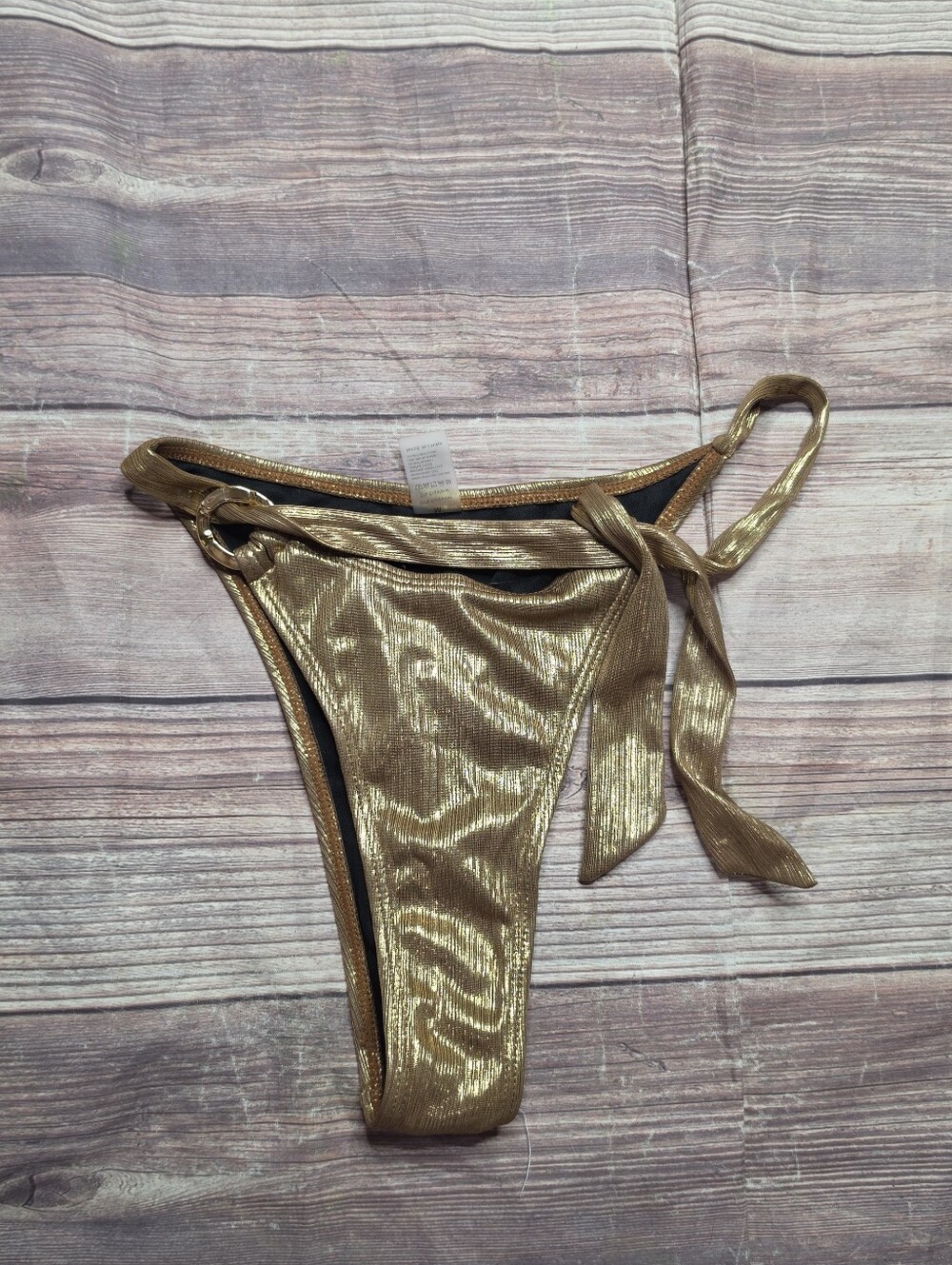 5/$15 Metallic Gold Tie-Side Bikini Bottom